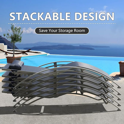 Domi Pool Lounge Chairs Set of 2, Aluminum Adjustable Outdoor Chaise Lounge, All Weather Poolside Chairs for Deck Lawn Poolside, Textilene (Navy Blue)
