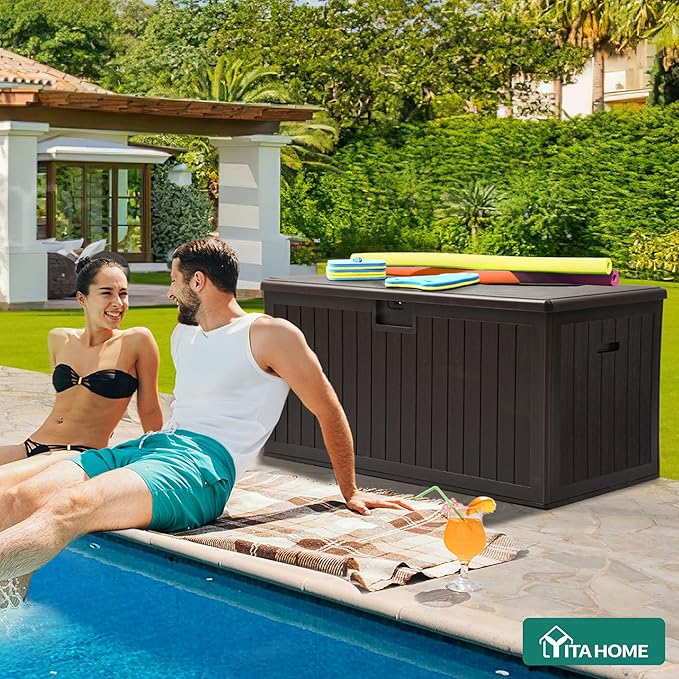 YITAHOME XL 150 Gallon Large Deck Box, Outdoor Storage for Patio Furniture Cushions, Garden Tools, Waterproof - Photo 4