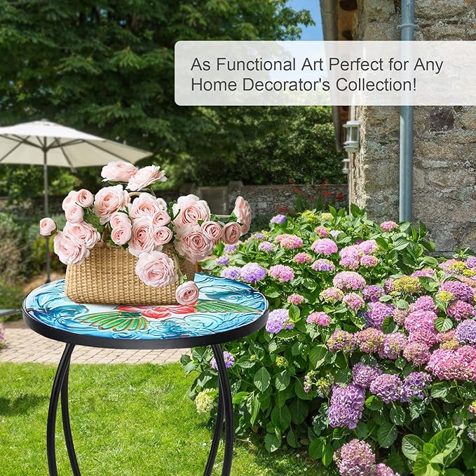 VCUTEKA Patio Side Table Outdoor Accent Table Bistro Coffee Table Plant End Table Small Porch Table Indoor Round Glass - Photo 7