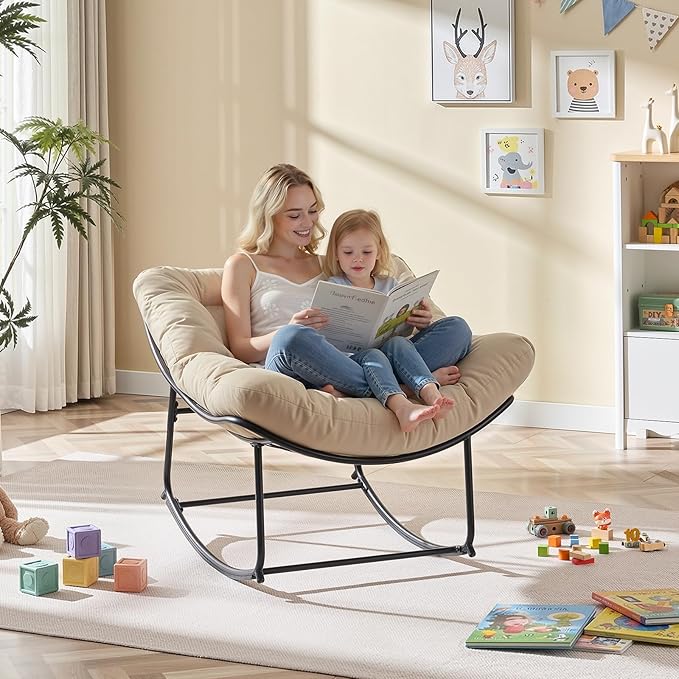 ONBRILL Papasan Rocking Chair with Cushion, Oversized Patio Lounge Rocker, Egg Chair Outdoor Indoor, for Living Room - Photo 4