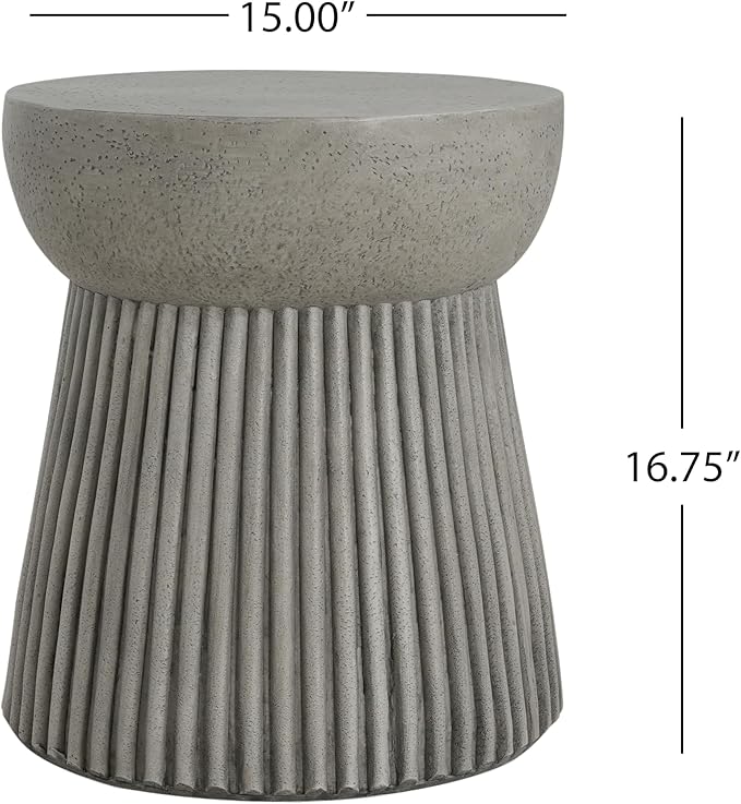 Outdoor Side Table Concrete End Table Faux Stone Side Tables Small Coffee Tables for Indoor Outdoor, Garden Stool Plant Stand for Porch, Backyard Patio, 15.75"X18" Dark Grey-Round