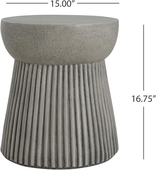 Outdoor Side Table Concrete End Table Faux Stone Side Tables Small Coffee Tables for Indoor Outdoor, Garden Stool Plant Stand for Porch, Backyard Patio, 15.75"X18" Dark Grey-Round