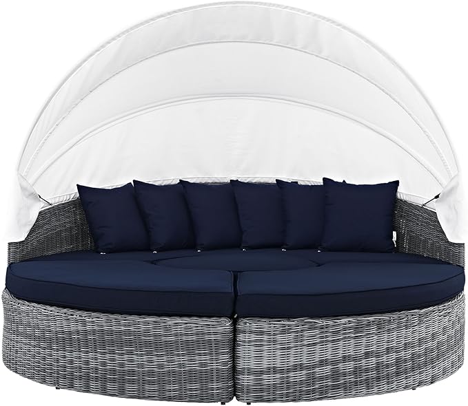 Modway Summon Outdoor Patio Daybed with Canopy and Sunbrella Cushions in Canvas Navy
