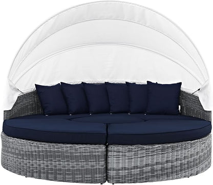 Modway Summon Outdoor Patio Daybed with Canopy and Sunbrella Cushions in Canvas Navy