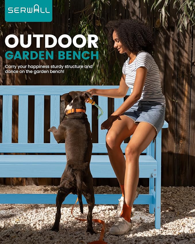 SERWALL Outdoor Bench, HDPE Outdoor Benches Weatherproof, 2-Person Garden Bench with 660 lbs Weight Capacity - Photo 7