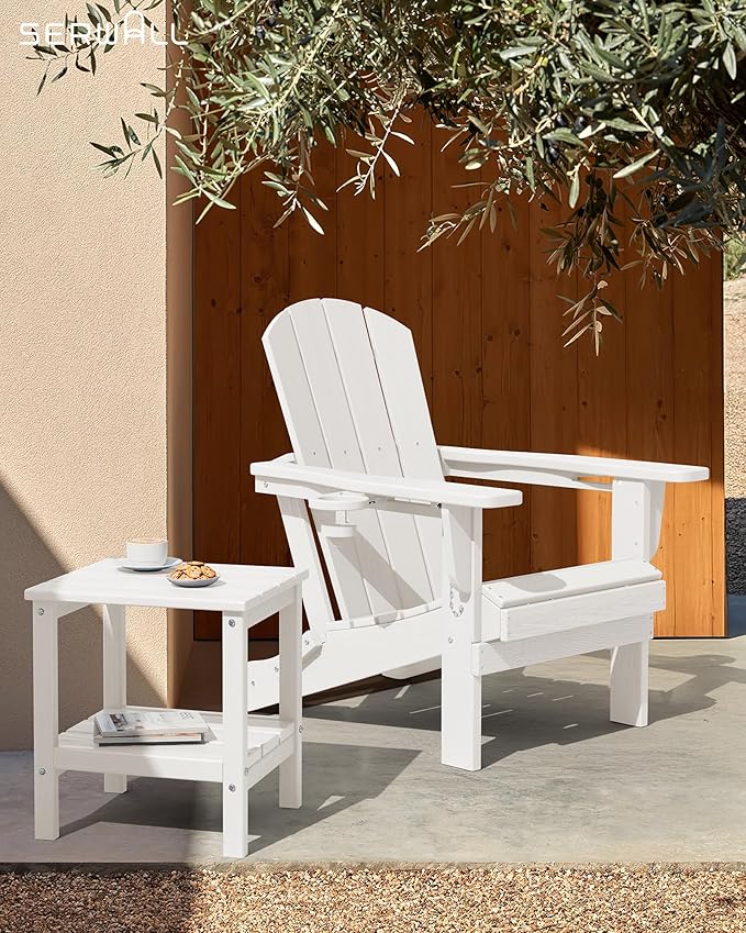 SERWALL 2-Tier HDPE Outdoor Side Tables Set of 2, Weatherproof Rectangular Adirondack Side Table, White