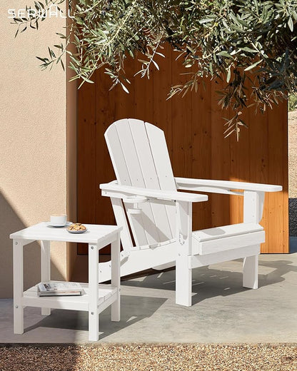 SERWALL 2-Tier HDPE Outdoor Side Tables Set of 2, Weatherproof Rectangular Adirondack Side Table, White