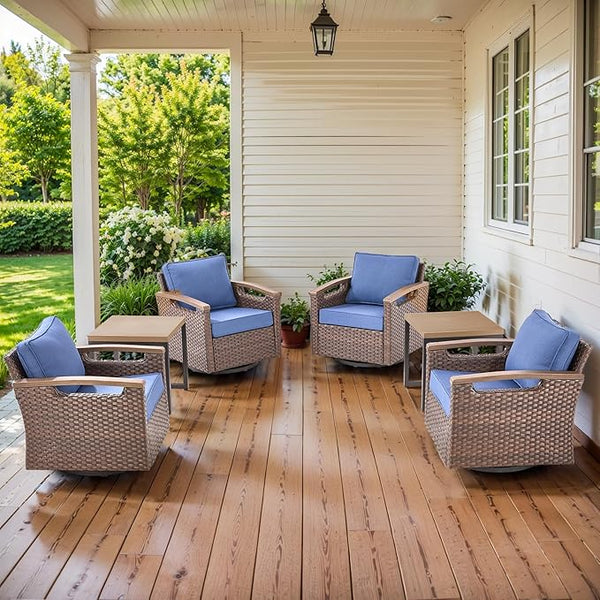 Luxury 4 Outdoor Swivel Rocker Patio Chairs with 2 Metal Side Table - Heavy Duty 6 Piece Patio Furniture Set All - Photo 1