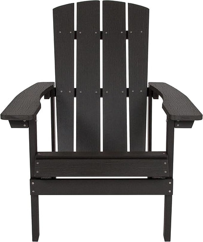 Pemberly Row Farmhouse Faux Wood Adirondack Chair, Slate Gray Finish, Weather-Resistant Polystyrene Frame, Vertical Lattice Back, Wide Arms, UV Protected Outdoor Patio Seating, 350 lb Weight Capacity