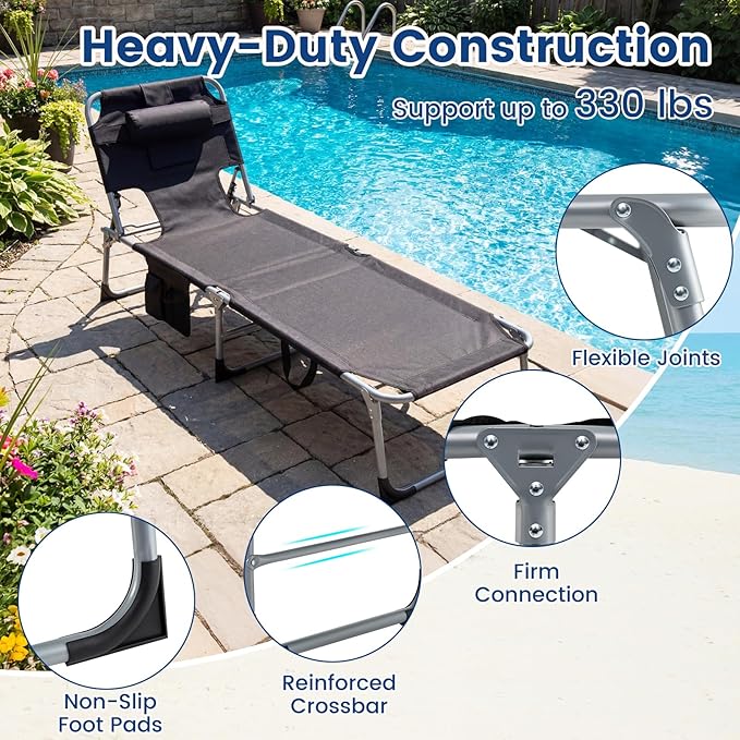 Giantex Face Down Tanning Chair, Folding Beach Lounge Chair w/ 4-Position Adjustable Backrest - Photo 6