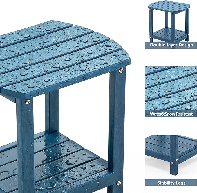 Adirondack Small Outdoor Side Table - Weatherproof HDPE Patio End Table with 2-Tier Storage for Firepit, Balcony, Garden - Photo 5