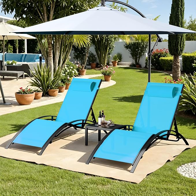 AthLike 3 pcs Poolchairs Patio Chaise Lounge Set with Headrest - Photo 9