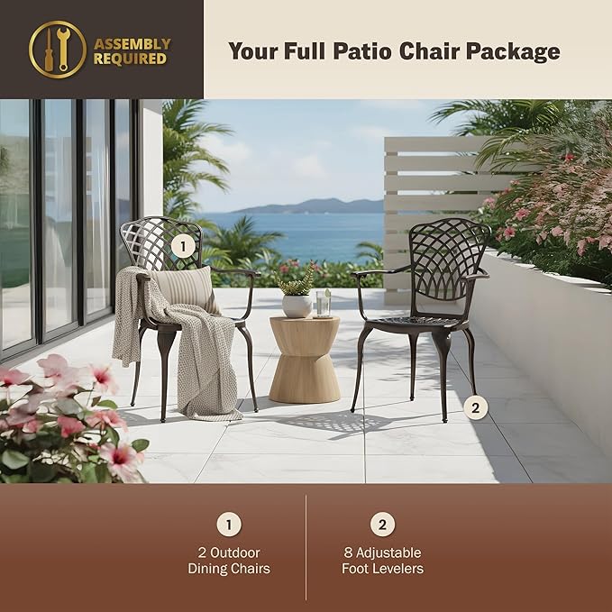 Kinger Home Arden 2-Piece Outdoor Patio Dining Chairs Set of 2, Cast Aluminum Patio Chair Set - Photo 2