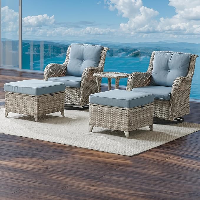 Patio Furniture Swivel Chairs Set - 5 Piece Rattan Wicker Outdoor Sectional Conversation Sets with 2 Swivel Rocking - Photo 7