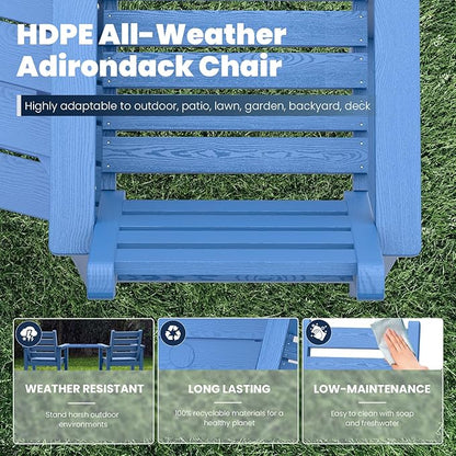 PLUUV Tall Adirondack Chairs Set of 2, All Weather HDPE Poly Bar Height Balcony Adirondack Chair with Removable Double Connecting Trays, Outdoor Adirondack Barstools for Deck, Patio, Yard, Pool, Lawn