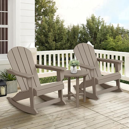Costaelm Outdoor Adirondack Chair, All Weather Resistant Classic Balcony Chair and Fire Pit Chairs, Plastic Outdoor Porch Furniture Rocking Chair High Back HDPE Poly Lumber, Weathered Wood