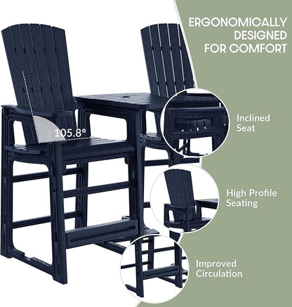 WestinTrends Azura Outdoor Tall Adirondack Chairs with Connecting Table Tray (Set of 2), Navy Blue