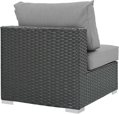 Modway EEI-1854-CHC-GRY Sojourn Wicker Rattan Outdoor Patio Sunbrella Fabric, Armless Chair, Canvas Gray