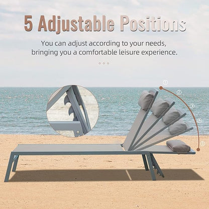 Domi Patio Chaise Lounge Set of 3, Aluminum Lounge Chairs with 5 Adjustable Positions, Outdoor Chaise Lounge for Pool, Deck, Garden, Backyard, Sunbathing, Khaki