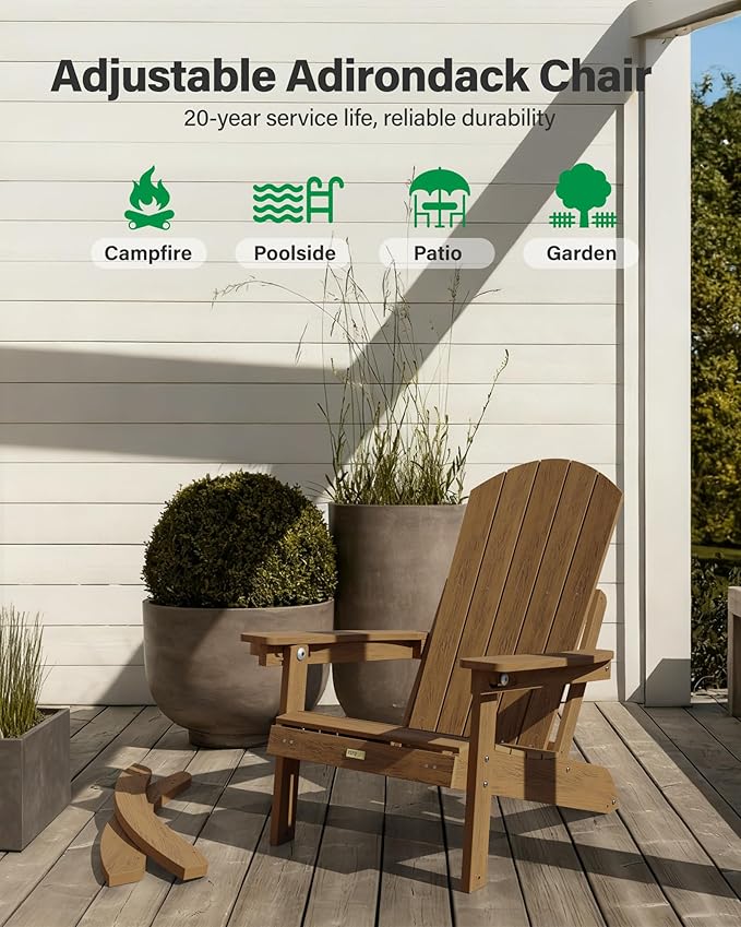 YEFU Rocking Chairs Outdoor Set of 4, Adirondack Chairs with Retractable Ottoman, Adjustable Adirondack Rocking Chair - Photo 7