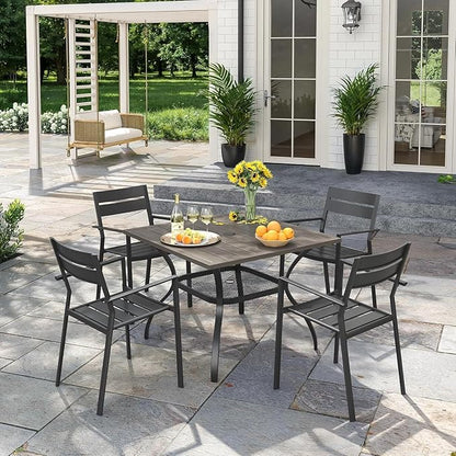 VICLLAX Outdoor Patio Dining Table for 4, Square Metal Table with Umbrella Hole and Storage Shelf for Garden, Lawn, Balcony, Deck, Grey