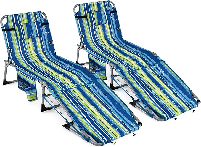 COSTWAY Tanning Chair with Face Hole, Folding Sun Bathing Lounge Chair with Armrest, Side Pocket & Protective Flap - Photo 1
