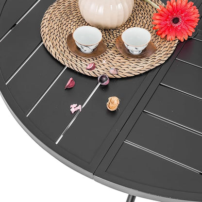 Sour Citrus Round Outdoor Metal Patio Dining Table with Umbrella Hole, Weather-Resistant Table for Poolside, Garden, Backyard, Lawn and Deck, Black
