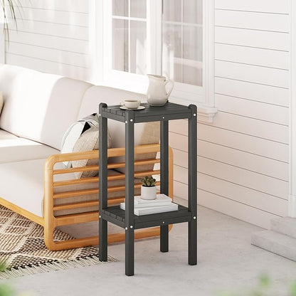 WestinTrends Malibu 36" Outdoor Adirondack HDPE 2-Tier Patio Side Table, Gray