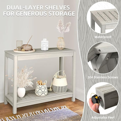 DWVO 38.3" Outdoor Bar Table Console Table, HIPS Material Indoor Outdoor Multifunctional Buffet Bar Storage Organizer with Adjustable Feet (Grey)