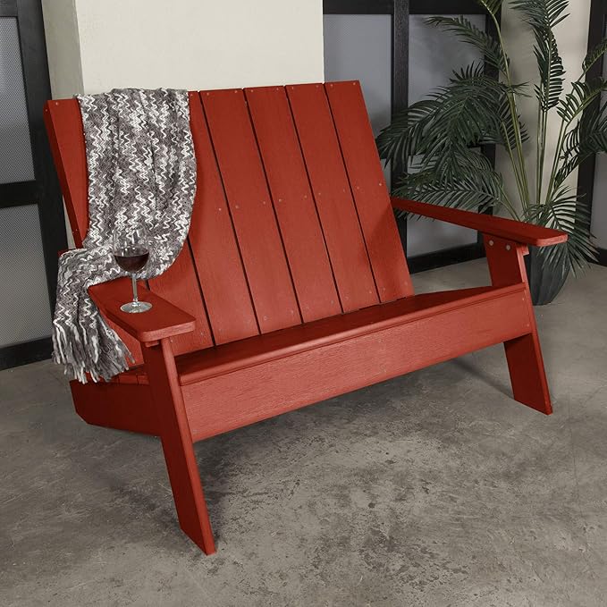 Highwood Italica Modern Outdoor Adirondack Loveseat, Rustic Red