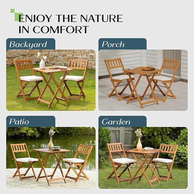 IDZO Heavy Duty 400lbs Capacity Patio Bistro Sets, 3 Piece Outdoor Folding Chairs with Cushions and Square Table - Photo 5