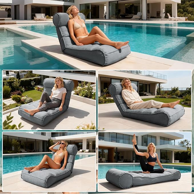 83'' Outdoor Chaise Lounge Chair with 5 Positions Adjustable Backrest Patio Lounger Lounge Chairs for Outside, Pool Lounge Chairs Sunbed Lounge Waterproof Sun Loungers for Garden Beach, Dark Gray