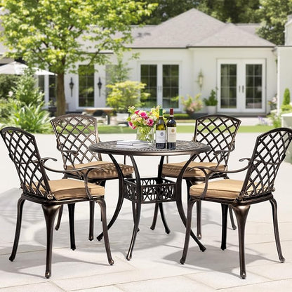 VINGLI Patio Chairs Set of 2, All-Weather Cast Aluminum Outdoor Dining Chairs with Cushion, Metal Armchairs for Poolside, Backyard, Balcony