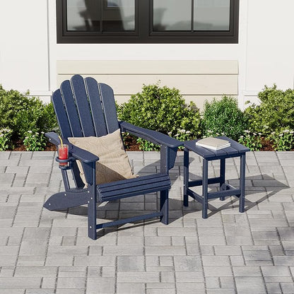 Costaelm Lakeview Outdoor Patio HDPE Adirondack Chair with Cup Holder and Table Set, Navy Blue