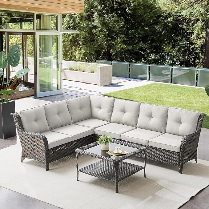 Belord Patio Furniture Set 6 Seats, Oversized Outdoor Sectional Couch, Two 3-Seater Sofas with Coffee Table - Photo 1