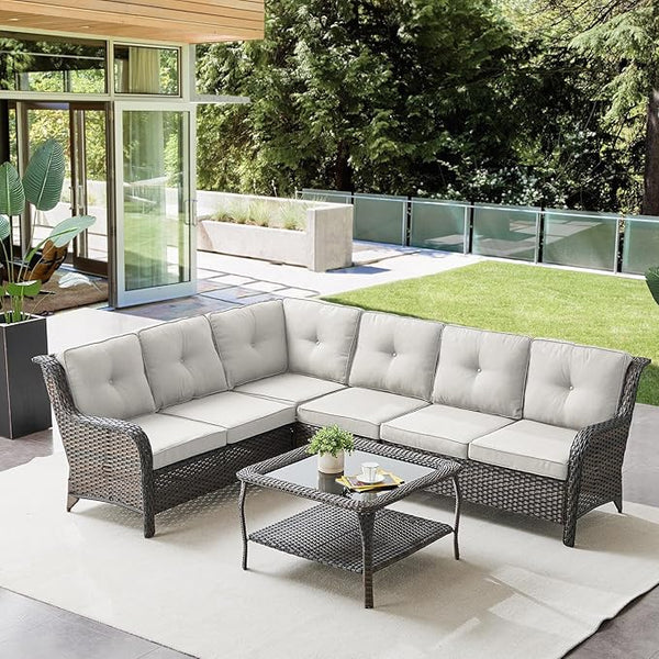 Belord Patio Furniture Set 6 Seats, Oversized Outdoor Sectional Couch, Two 3-Seater Sofas with Coffee Table - Photo 1