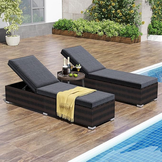 Tangkula Outdoor Chaise Lounge, Patio Wicker Lounge Chair w/ 4-Level Backrest, Heavy-Duty Metal Frame, Outside Rattan Reclining Chair w/Long Seat Cushion for Backyard, Poolside