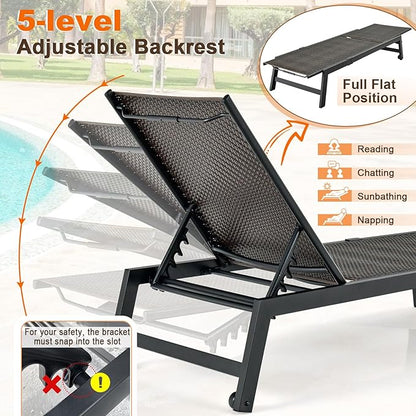 Giantex Patio Chaise Lounge Chair - Outdoor PE Rattan Recliner Chair with Wheels, 5-Position Adjustable Backrest, Steel Frame, Wicker Tanning Chair for Deck, Poolside, Yard, Beach Sunbathing Chair(1)