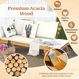 S AFSTAR Patio Convertible Couch Sofa Bed, Acacia Wood Chaise Lounger with Adjustable Armrest, Cushion & Pillows - Photo 5