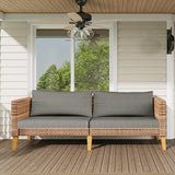 WiberWi Outdoor Couch, All Weather Patio Sofa with Acacia Wood Legs, PE Wicker Outdoor Furniture Deep Seating - Photo 8