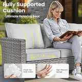 ovios Patio Furniture Set, 7 Pieces Outdoor Wicker Sofa Couch with Swivel Rocking Chairs Glass Table Comfy Cushions - Photo 6