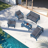 SERWALL HDPE Patio Furniture Set, 5 Piece All Weather Wood-Like Sectional Outdoor Furniture Set - Photo 9