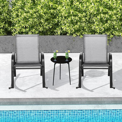 Giantex Outdoor Rocking Chairs Set of 2, Patio Rocking Chairs w/Breathable Seat & Back, Heavy-Duty Metal Support, Ergonomic Outside Rocker for Backyard, Poolside, Garden (2, Grey)