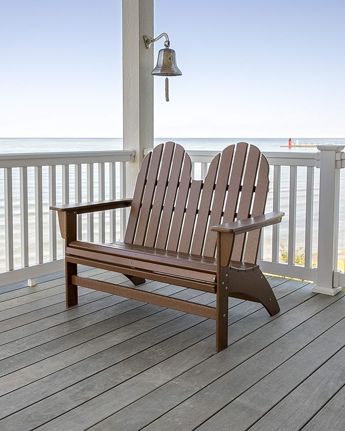 POLYWOOD Vineyard Adirondack Bench Green - 2 Person Curved Back Outdoor Garden Bench - Heavy Duty HDPE Patio Furniture - 48 Inch Wide Seating for Deck, Porch & Backyard