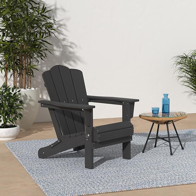 KINGYES Folding Adirondack Chair Set of 8, HDPE All-Weather Folding Adirondack Chair, Grey - Photo 2