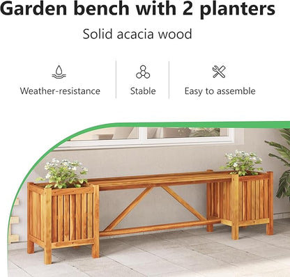 Garden Bench with 2 Planters 59.1"x11.8"x15.7" Solid Acacia Wood