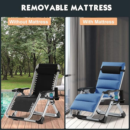 MOPHOTO Zero Gravity Chair, Outdoor Padded Lounge Chair with Side Table, Zero Gravity Recliner Chair, Outdoor Reclining Chair, Sturdy & Comfortable, Supports up to 440lbs