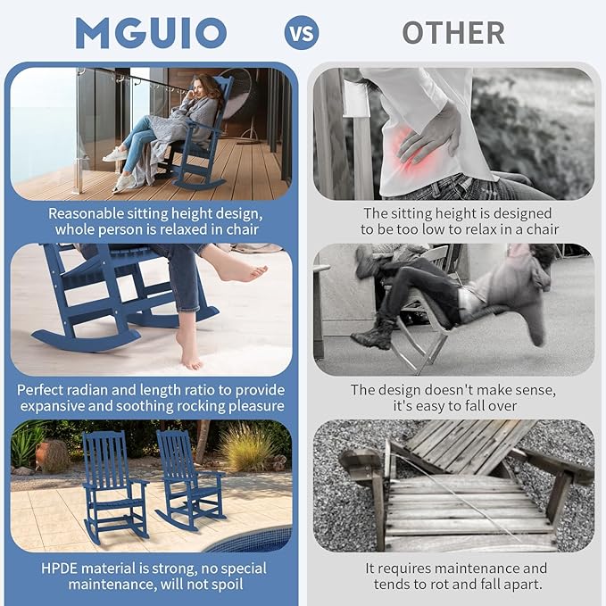 Outdoor Rocking Chairs Set of 2, Oversized All Weather High Back Porch Rocker, Patio Rockers for Outside