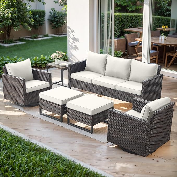 Rilyson Wicker Outdoor Patio Furniture Set - 6 Piece Patio Conversation Set with 2 Swivel Rocker Chairs - Photo 1