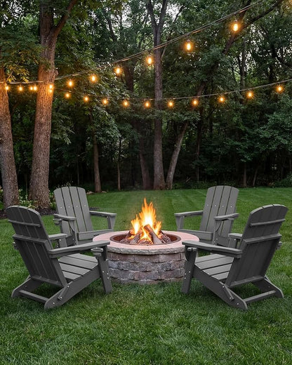 Folding Adirondack Chair 2 Pack, HDPE All-Weather Fire Pit Chairs, Plastic Adirondack Chairs with 2 Cup Holder, Outdoor Lawn Chair for Patio Garden (Grey)